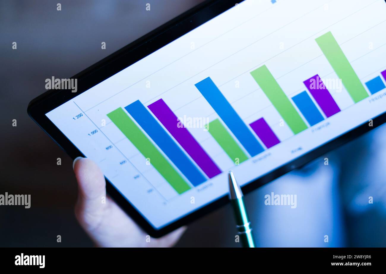 Buntes Balkendiagramm. Erstellung von Finanz- und Geschäftsplänen. Stockfoto