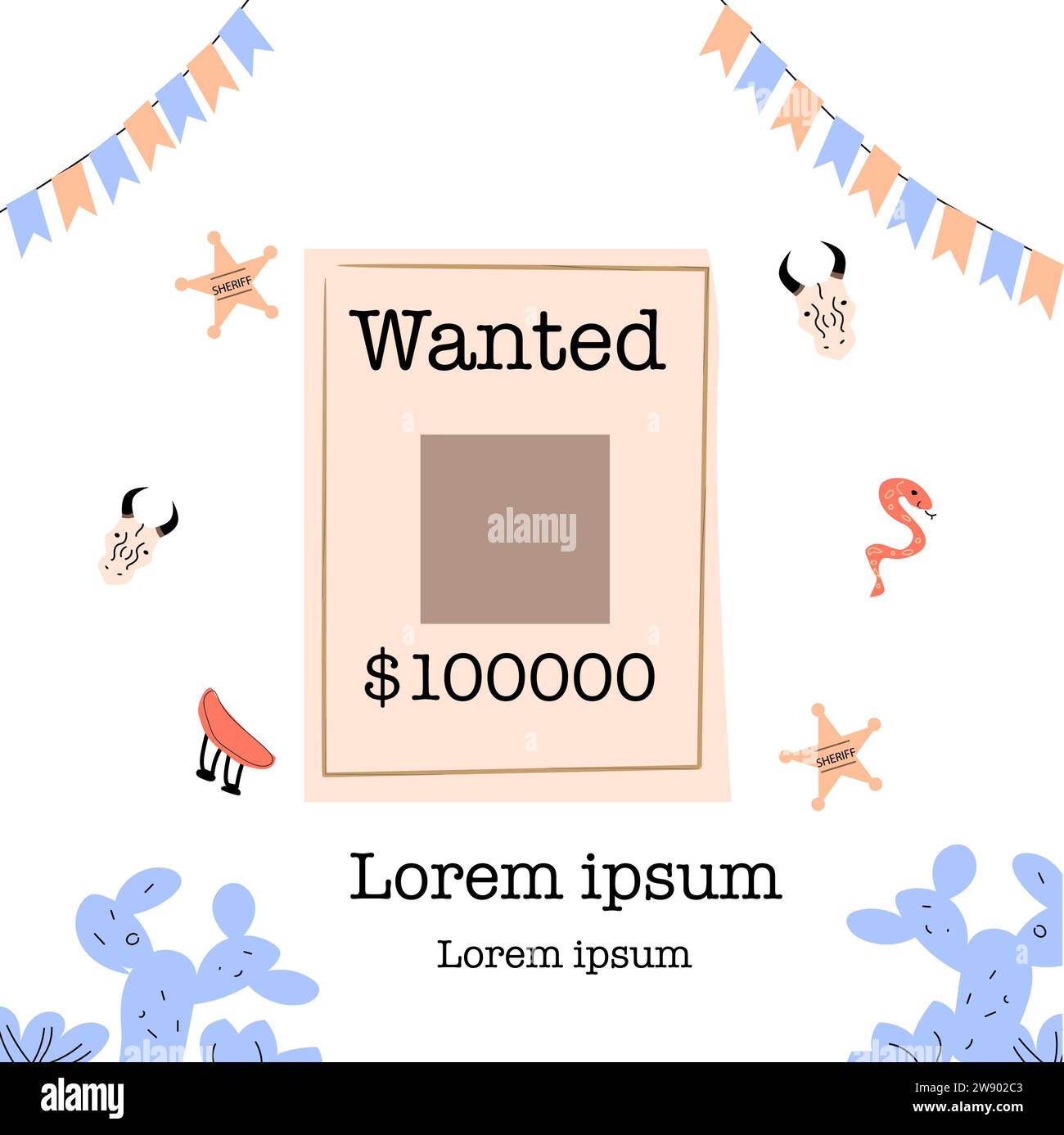 Cowboy und Cowgirl Kinder Party Banner oder Poster. Vektor-Illustration in flachem Cartoon-Stil. Geeignet für Geburtstagseinladungen für Kinder. Stock Vektor