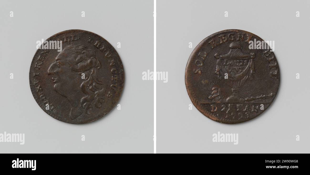 Jortisierung von Lodewijk XVI., König von Frankreich, Anonym, 1793 Live-Kupfermedaille. Vorne: Bruststück Mann innen Wechsel. Reverse: Leichnam-Bus mit Inschrift zwischen Zepter und Krone innerhalb der Omnipia; Schnitt: Datierung Frankreich Kupfer (Metall) auffallend (Metallverarbeitung) Paris Stockfoto