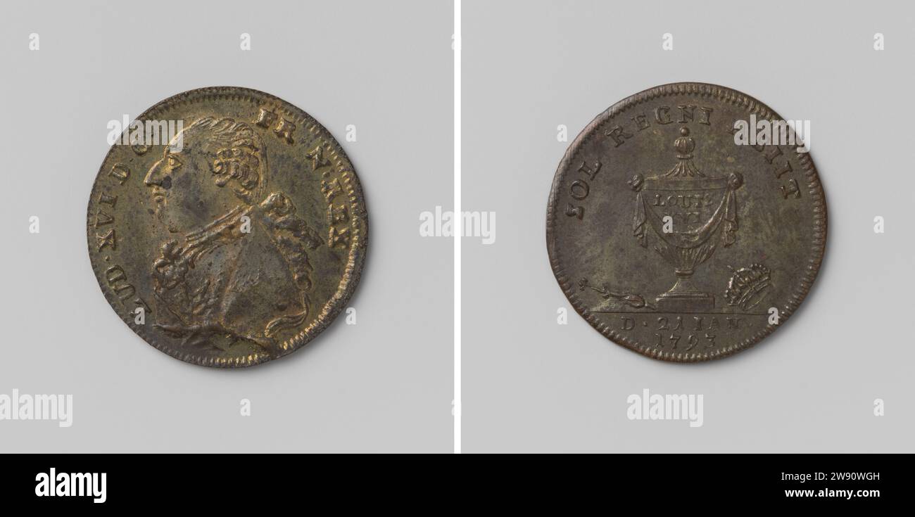 Jortisierung von Lodewijk XVI., König von Frankreich, Anonym, 1793 Live Brass Medaille. Vorne: Bruststück Mann innen Wechsel. Rückseite: Leichnam Bus mit Inschrift zwischen Zepter und Krone innerhalb der Omnipia; Schnitt: Datierung Frankreich Messing (Legierung) auffällig (Metallverarbeitung) Paris Stockfoto