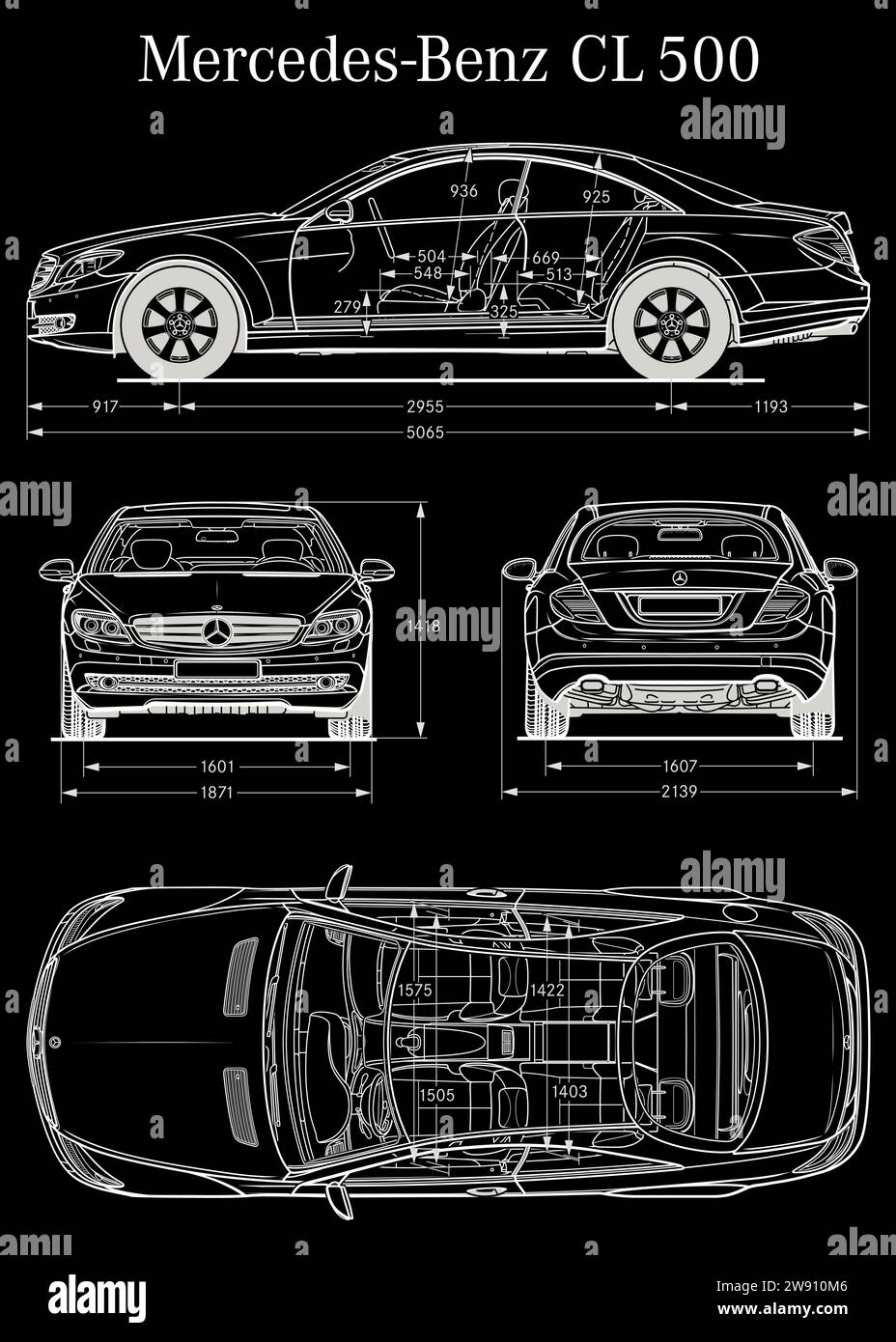 Mercedes Benz CL 500 2007-Bauplan Stock Vektor