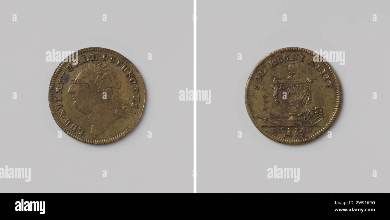 Jortisierung von Lodewijk XVI., König von Frankreich, Anonym, 1793 Live Brass Medaille. Vorne: Bruststück Mann innen Wechsel. Rückseite: Leichnam Bus mit Inschrift zwischen Zepter und Krone innerhalb der Omnipia; Schnitt: Datierung Frankreich Messing (Legierung) auffällig (Metallverarbeitung) Paris Stockfoto