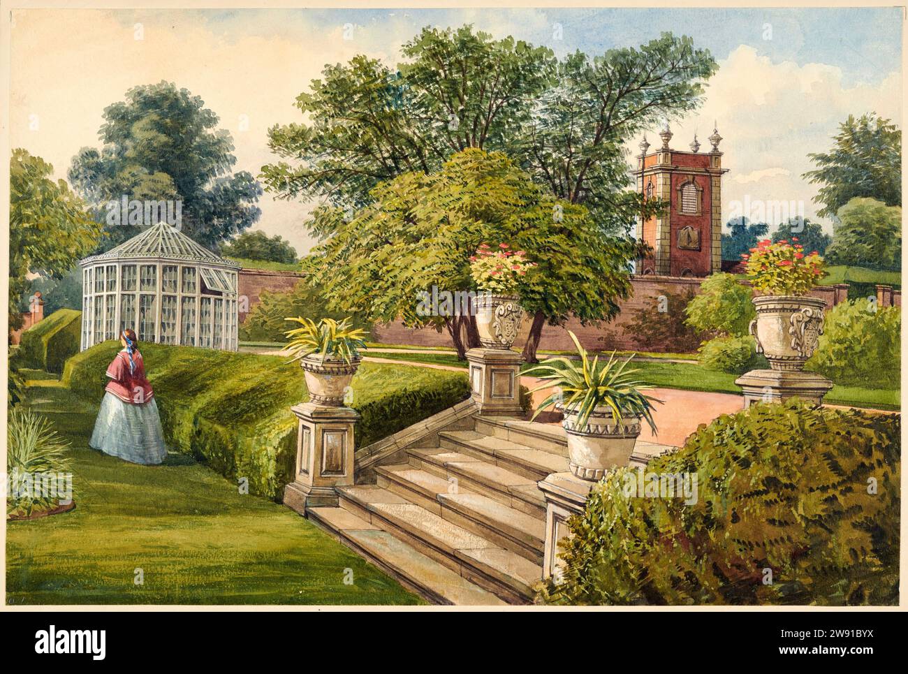 Garden at Castle Bromwich Hall – Aquarell über Bleistift auf Papier von Allen Edward Everitt Stockfoto