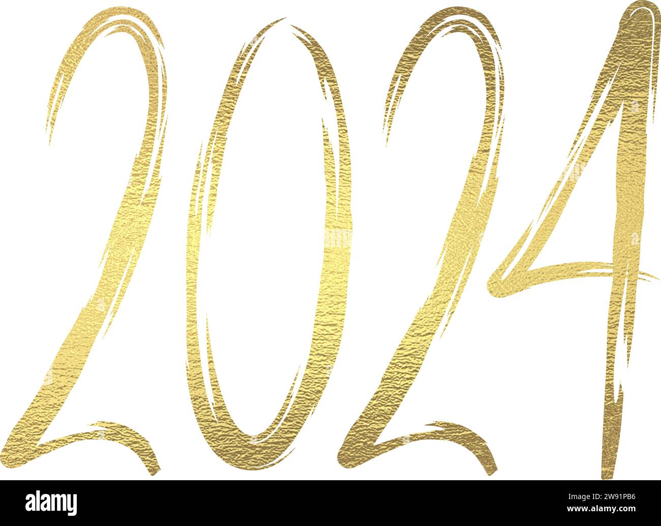 2024 goldfarbener Schriftzug mit transparentem Hintergrund Stock Vektor
