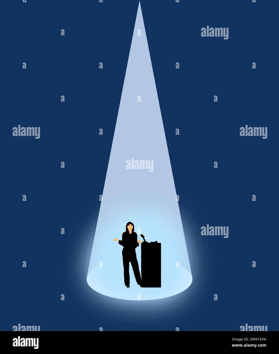 Spotlight beleuchtet weibliche öffentliche Lautsprecher Stockfoto