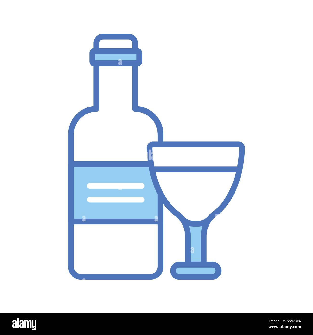 Weinglas mit Flasche zeigt Vektor des alkoholischen Getränks in modernem Stil Stock Vektor