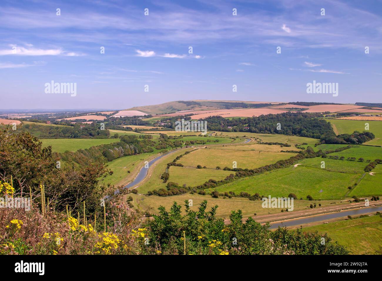 Malerischer Blick über South Downs und River Cuckmere Stockfoto