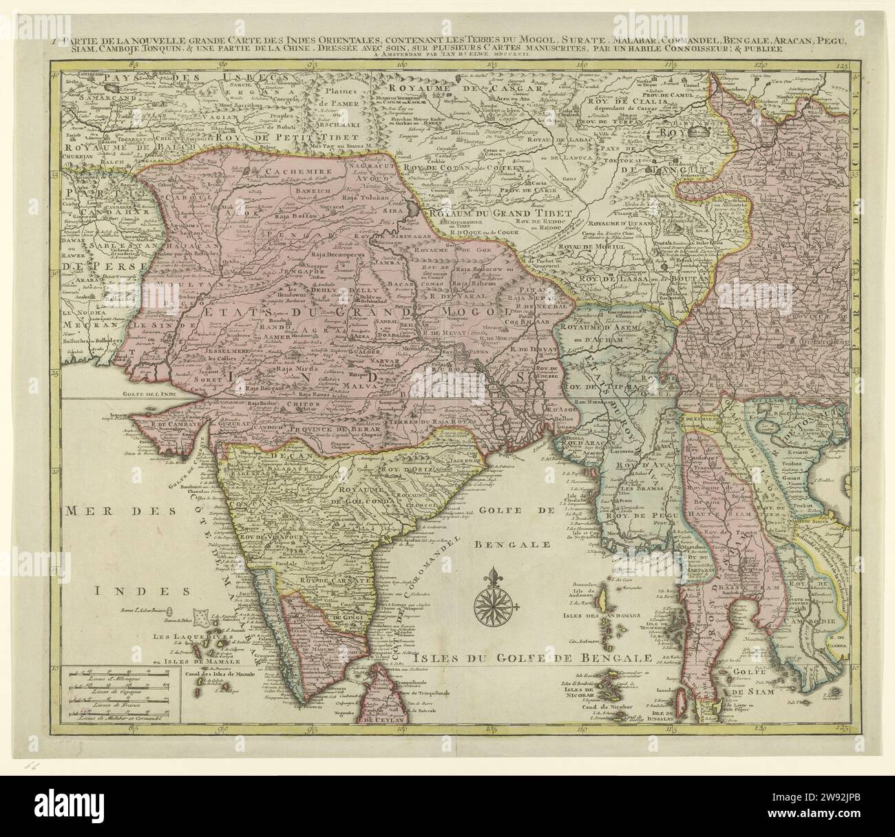 Karte von Südasien, Jan Barend Elwe, 1792 drucken Karte von Südasien, verschiedene Landesteile unterschiedlich, der Boden unter Wind Rose, untere linke Skala in Deutsch, Spanisch und Französisch Meilen und Meilen von Malabar und Cormandel (1: 8 Meilen). Amsterdam Papier graviert Karten von verschiedenen Ländern oder Regionen Indien. Sri Lanka. Bangladesch. Thailand. Birma. Cambodja. Vietnamesisch. Indochina Stockfoto