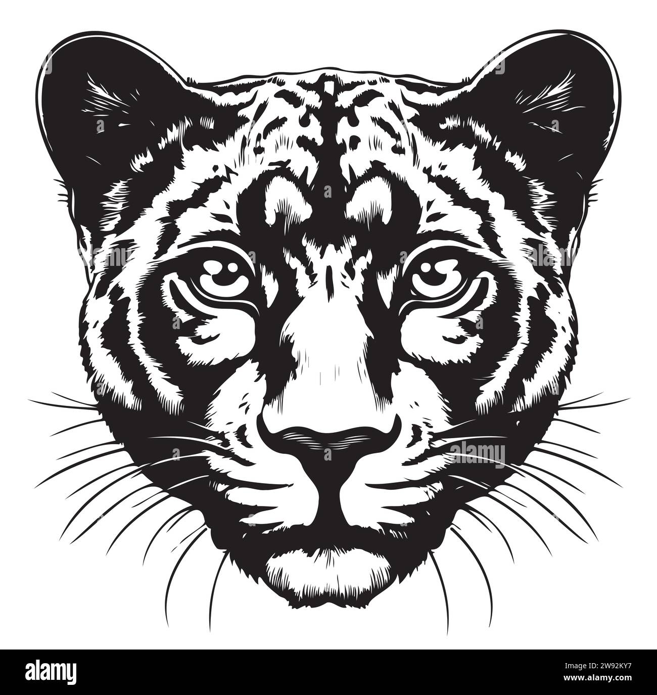 Schwarzes Panther Junges Porträt handgezeichnete Skizze Vektor-Illustration, wilde Tiere Stock Vektor