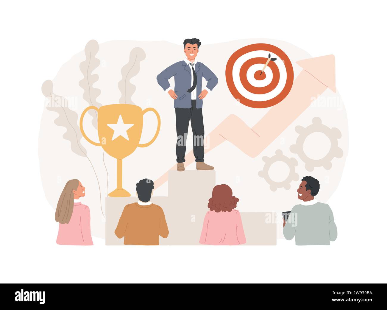 Isolierte Konzeptvektordarstellung der Unternehmensführung. Unternehmensmanagement, Zielerreichung, Maßnahmen ergreifen, Wettbewerb bekämpfen, Inspiration, hohe Leistung, Problemlösung Vektorkonzept. Stock Vektor