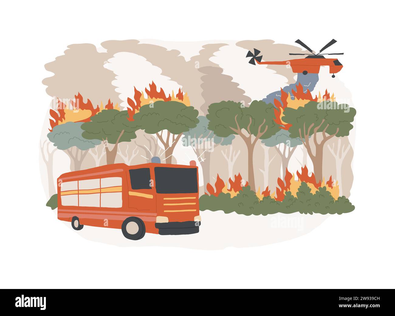 Waldbrände isolierte Konzeptvektorillustration. Waldbrände, Brandbekämpfung, Waldbrände, Verlust von Wildtieren, globale Erwärmung, Naturkatastrophe, Vektorkonzept für heiße Temperaturen. Stock Vektor