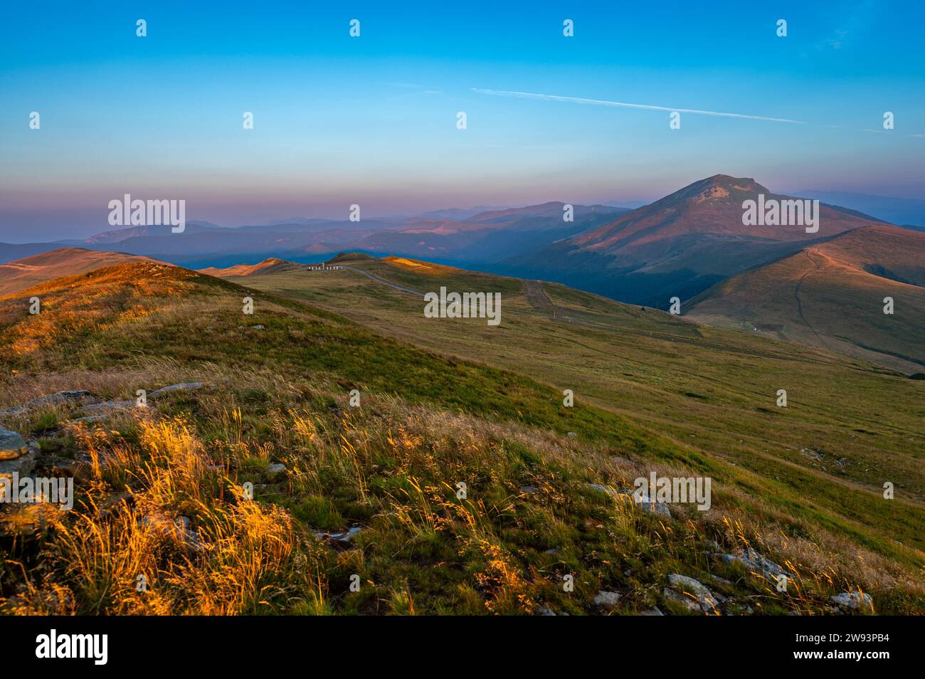 Südkarpaten Berglandschaft. Mt. Straja, Valcan Mountains, Rumänien. Stockfoto