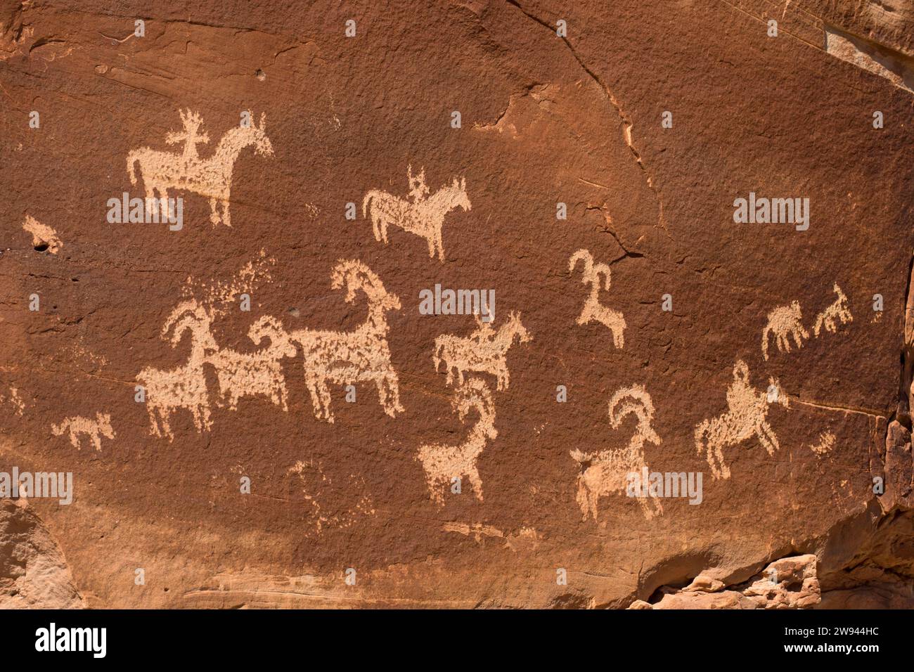 Petroglyphen von Wolfe Ranch, Arches National Park, Utah Stockfoto