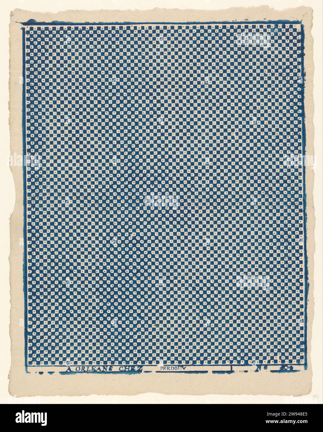 Mit Brettmuster Blatt, 1780 - 1808 Blatt mit Schachbrettmuster, Dominotier Papier. Unten nummeriert: Nr. 104. Orléans-Papier. Blockdruck (Reliefdruck) Verzierung  gerade Linien (nur rechtwinklig) Stockfoto