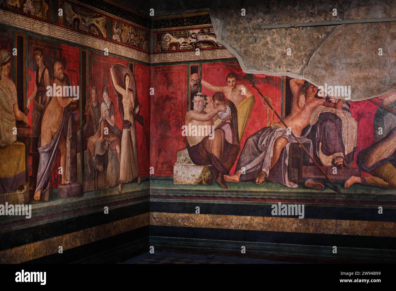 Neapel, Italien - 8. November 2023: Freskenmalerei in der Villa der Mysterien (Villa dei Misteri), archäologische Stätte von Pompeji Stockfoto