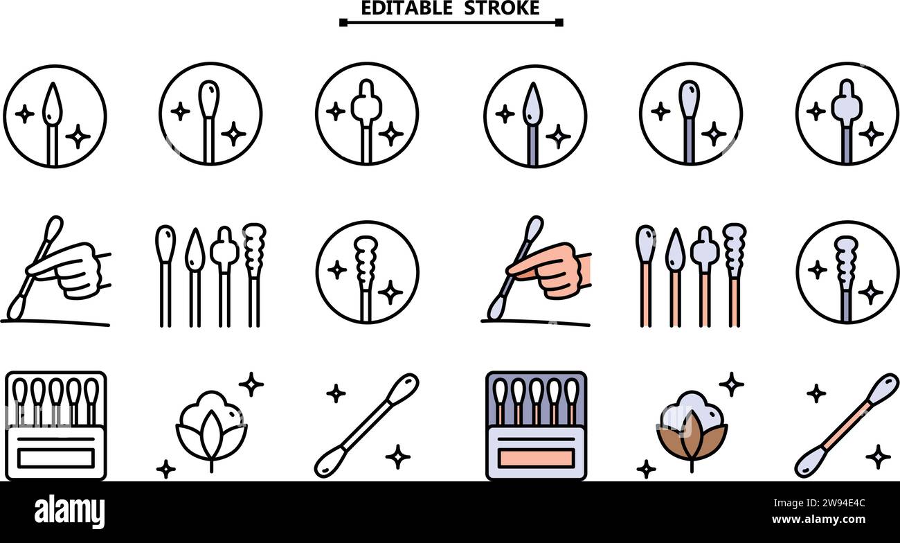 Farbsymbole für Wattestäbchen. Bearbeitbare Kontur. Vektorillustration aus Make-up-Sammlung. Baumwoll-Kunststoff-Stab-Symbol. Einfaches Symbol zur Verwendung im Internet und Stock Vektor