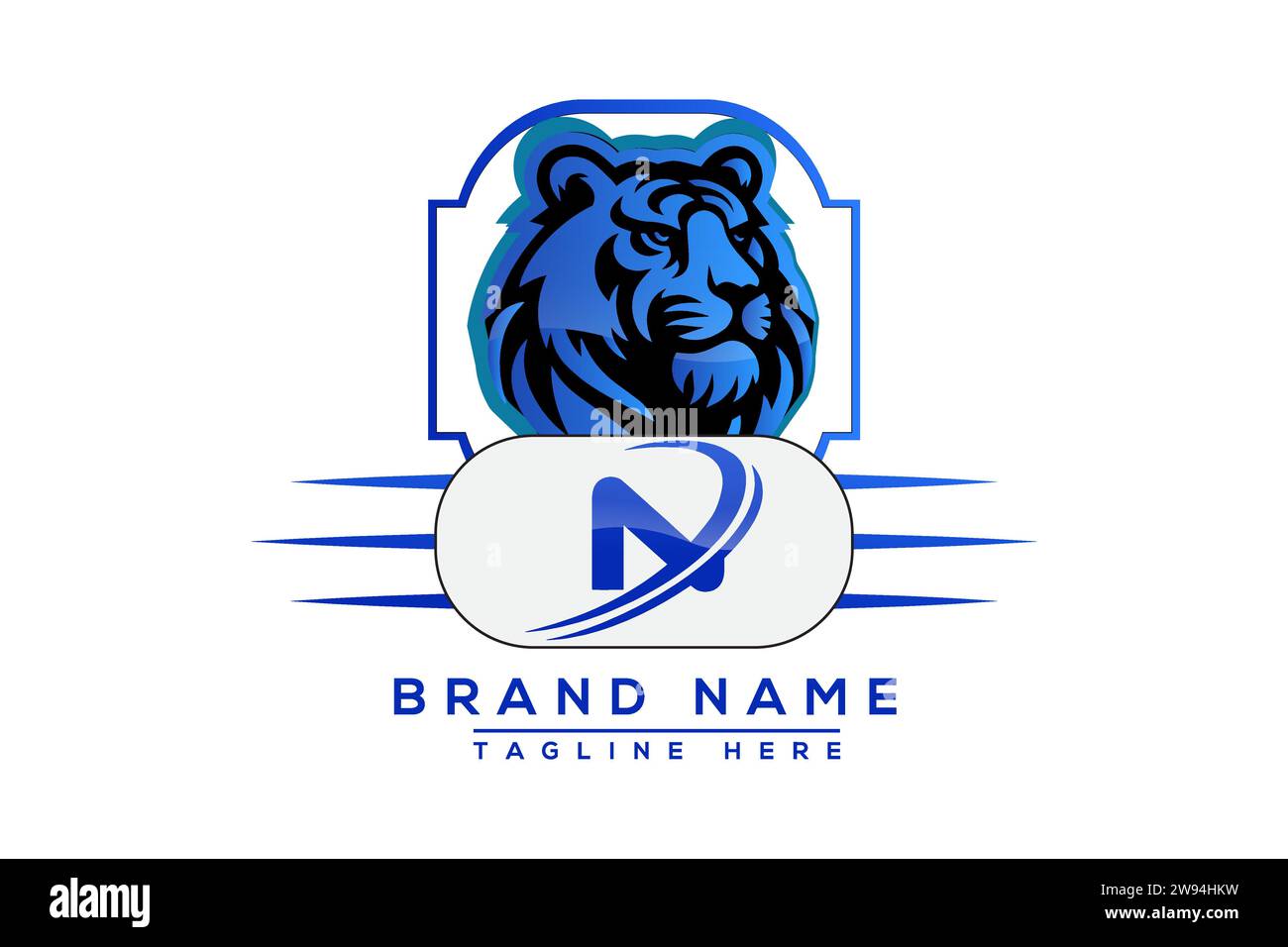 N Tiger-Logo in blauem Design. Vektor-Logo für Unternehmen. Stock Vektor