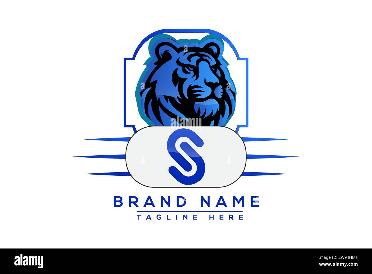 S Tiger-Logo in blauem Design. Vektor-Logo für Unternehmen. Stock Vektor