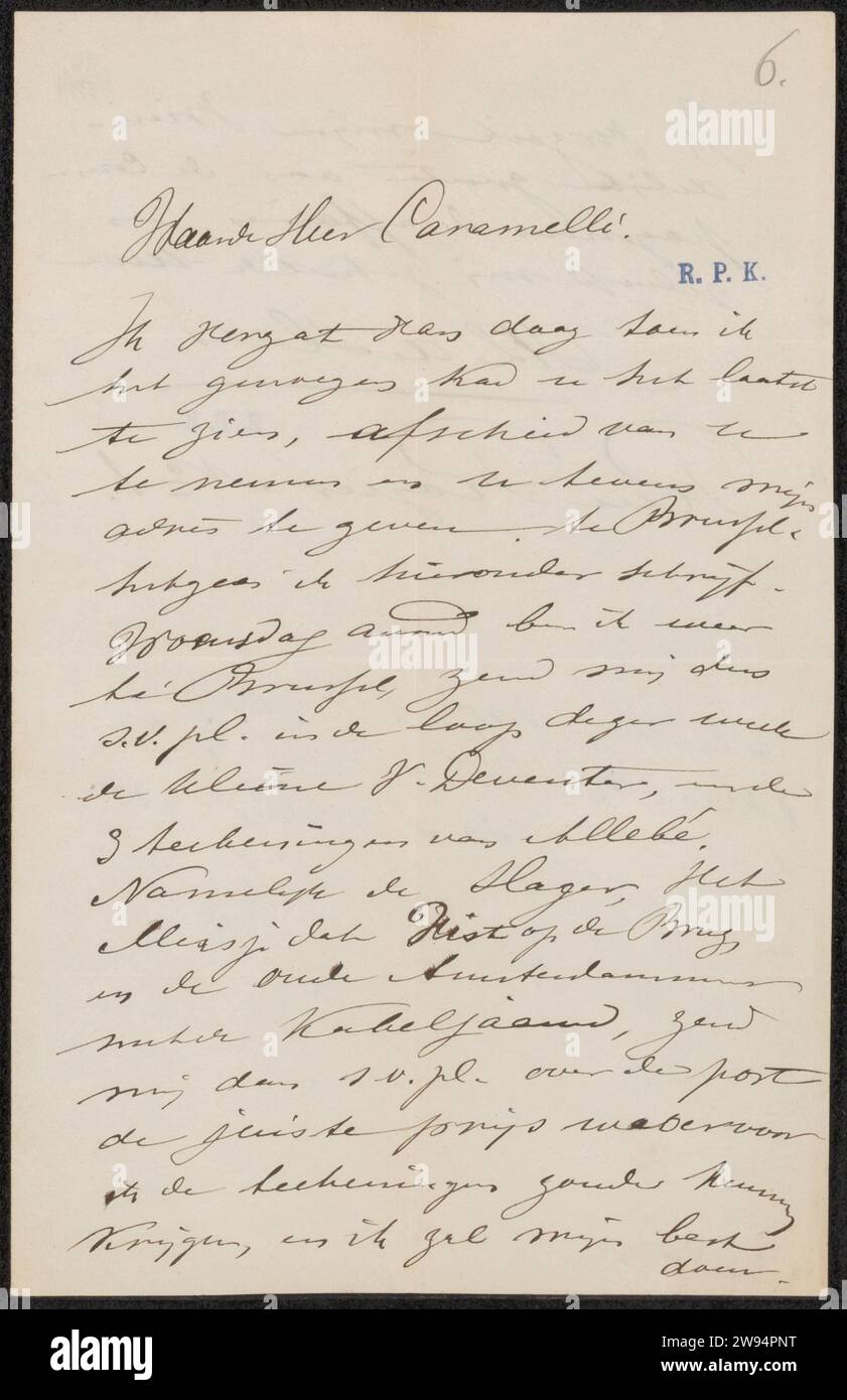 Brief an Alberto Caramelli, Johannes Hubertus Leonardus de Haas, 1842–1891 Brief vom April 64 in einer späteren Hand. Papier. Schreiben von Tinte (verarbeitet)/Zeichnen von Stiften. Kunsthandel, Kunstgeschäft Brüssel Stockfoto