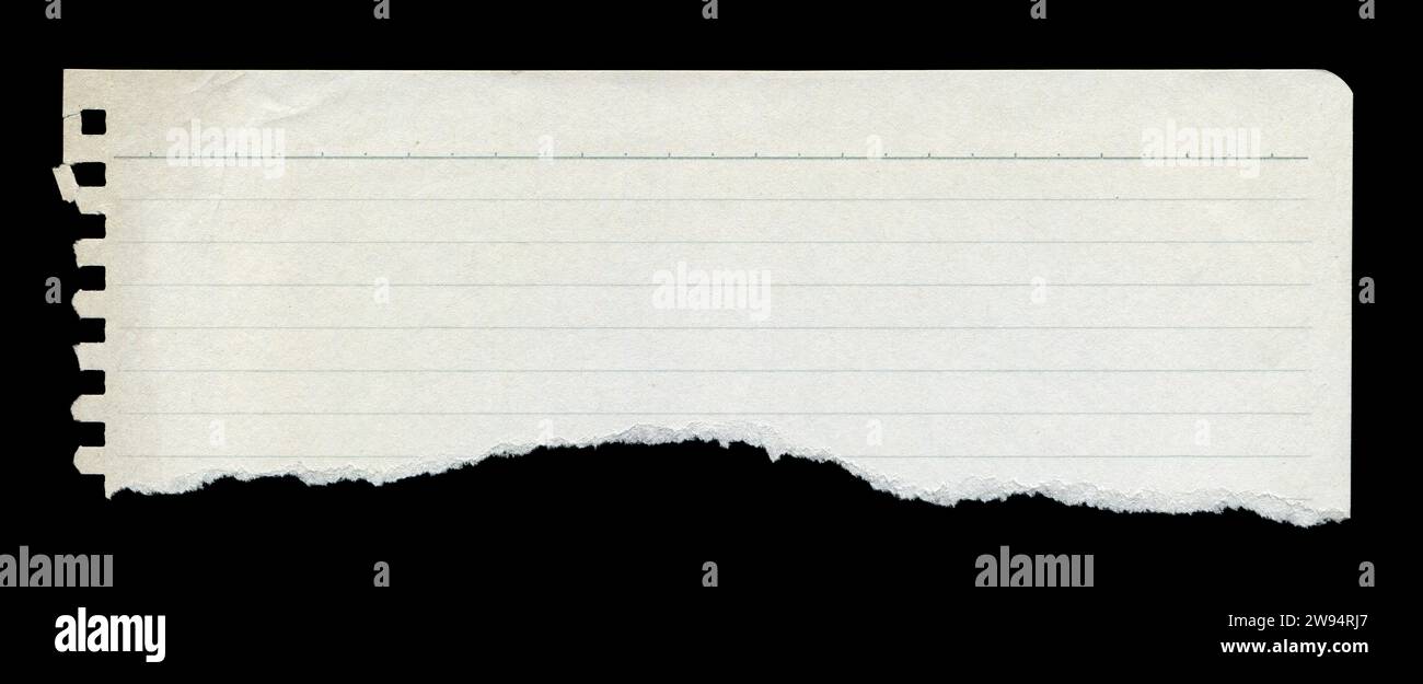 Stück zerrissenes Papier auf schwarzem Hintergrund mit Kopierraum für Ihre Nachricht Stockfoto