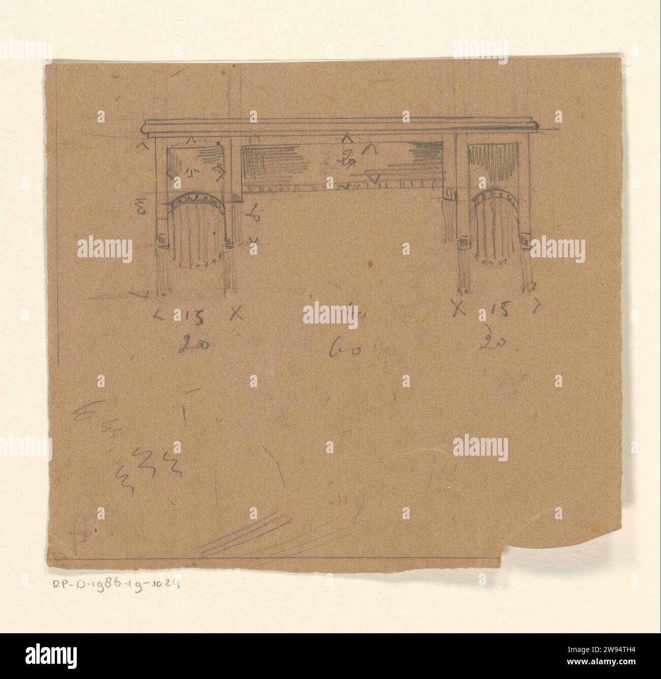Architectural Element, Reinier Willem Petrus de Vries (1874–1953), 1884–1952 Zeichnung möglicherweise einer Architektur oder eines Tors. Papier. Bleistiftarchitektur Stockfoto