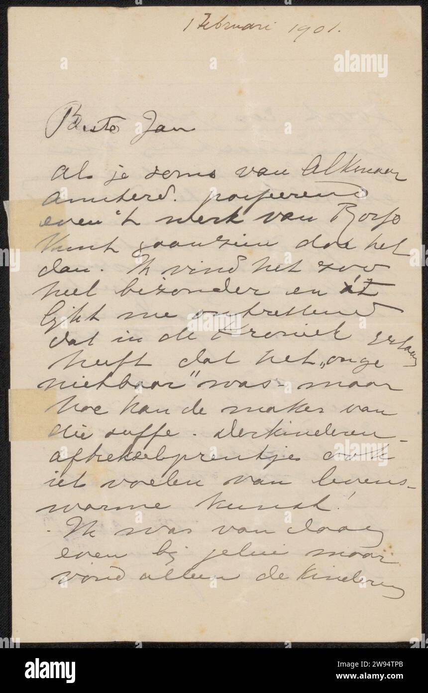 Schreiben an Jan Veth, Etha Fles, 1874 - 1925 Schreiben vom 1. Februar Von Autor, mit Zusatz 1. Februar 1901 in einer späteren Hand. Utrecht-Papier. Tinte Schreiben (Prozesse) / Stift Ausstellung  Kunst. Die Grafik Stockfoto