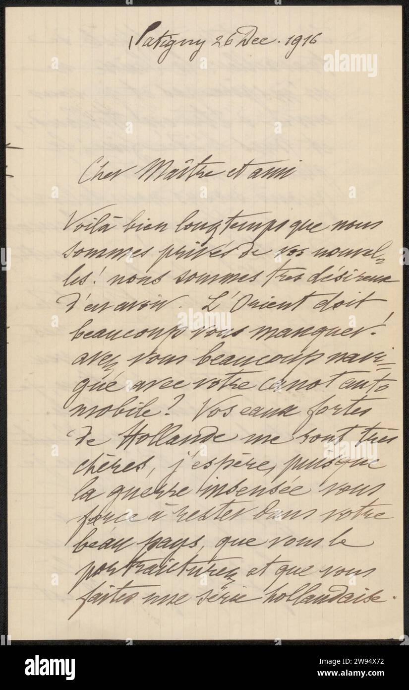 Brief an Philip Zilcken, Alphonse Stengelin, 1916 Brief Satigny Tusche Schrift (Verfahren) / Stift der grafischen Künste. Krankheiten. Familienleben. Zeichnung Niederlande. Schweiz. Bazel Stockfoto