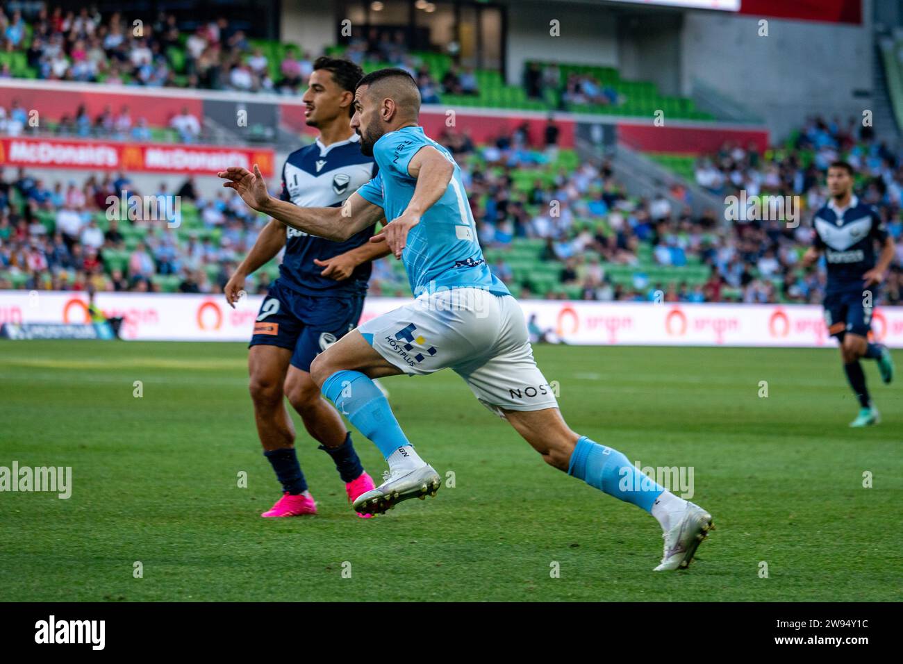 Melbourne, Australien. 23. Dezember 2023. Während des Isuzu UTE A-League-Spiels zwischen Melbourne City FC und Melbourne Victory FC im AAMI Park in Melbourne, Australien. Quelle: James Forrester/Alamy Live News Stockfoto