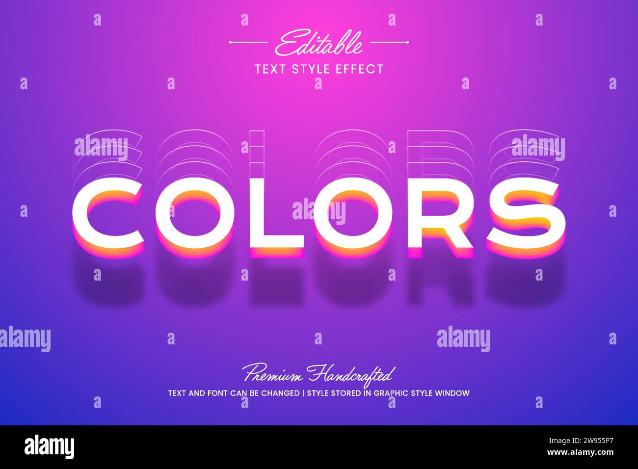 Farbenfroher, bearbeitbarer 3D-Vektor-Texteffekt, geeignet für die Erstellung auffälliger Textgrafiken für digitale und Printmedien Stock Vektor