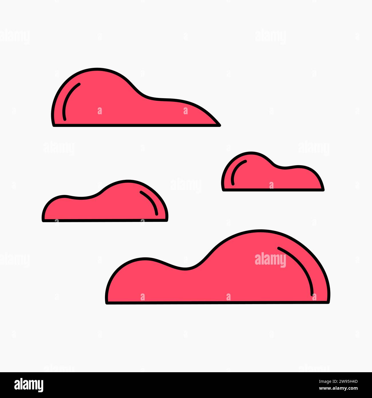 Set aus Wolken in flacher Form. Wolkensymbol. Stücklistensymbol umreißen. Vektor-Cartoon-Clipart. Stock Vektor