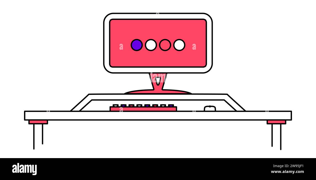 PC-Computer in flacher Umrissform. Vektor-Clipart-Illustration. Stock Vektor