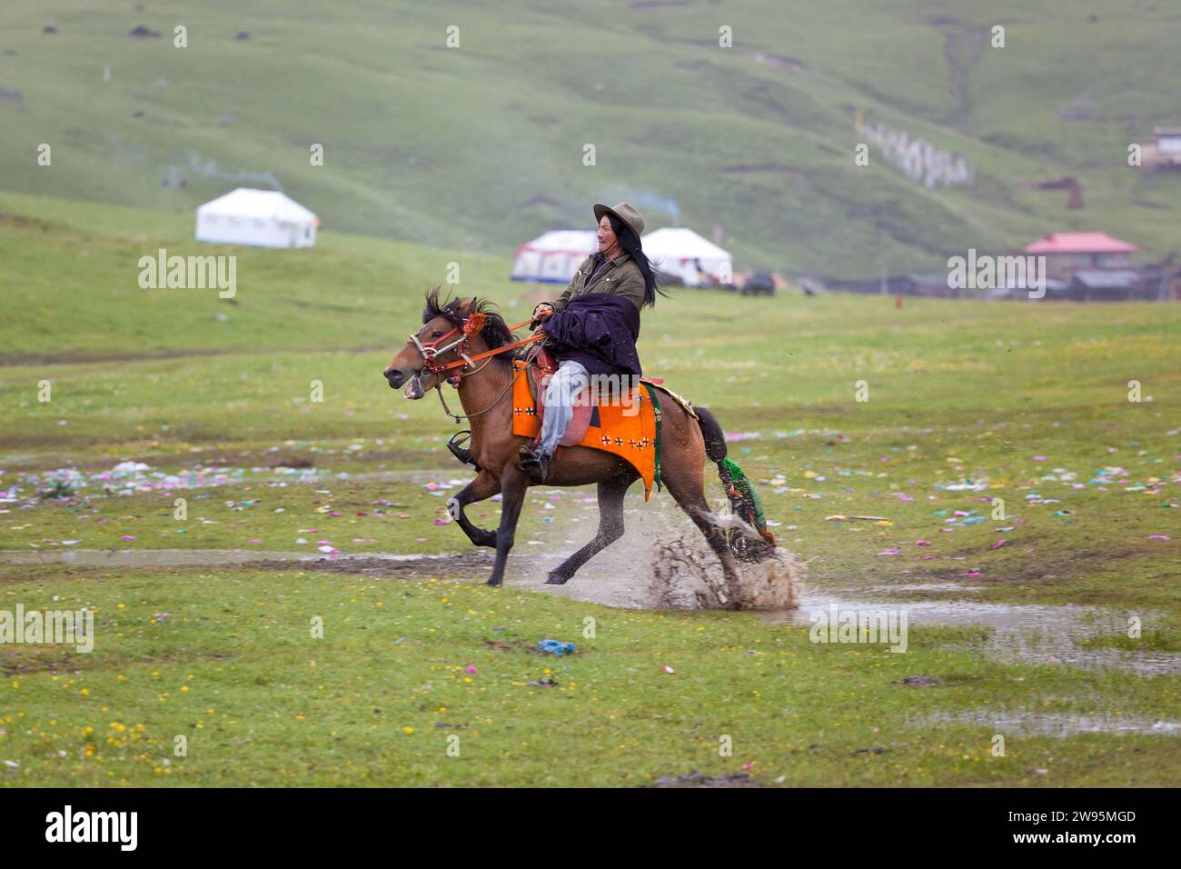 Reiter am Pferd Festival nr Damxung, Tibet, Sichuan, China Stockfoto