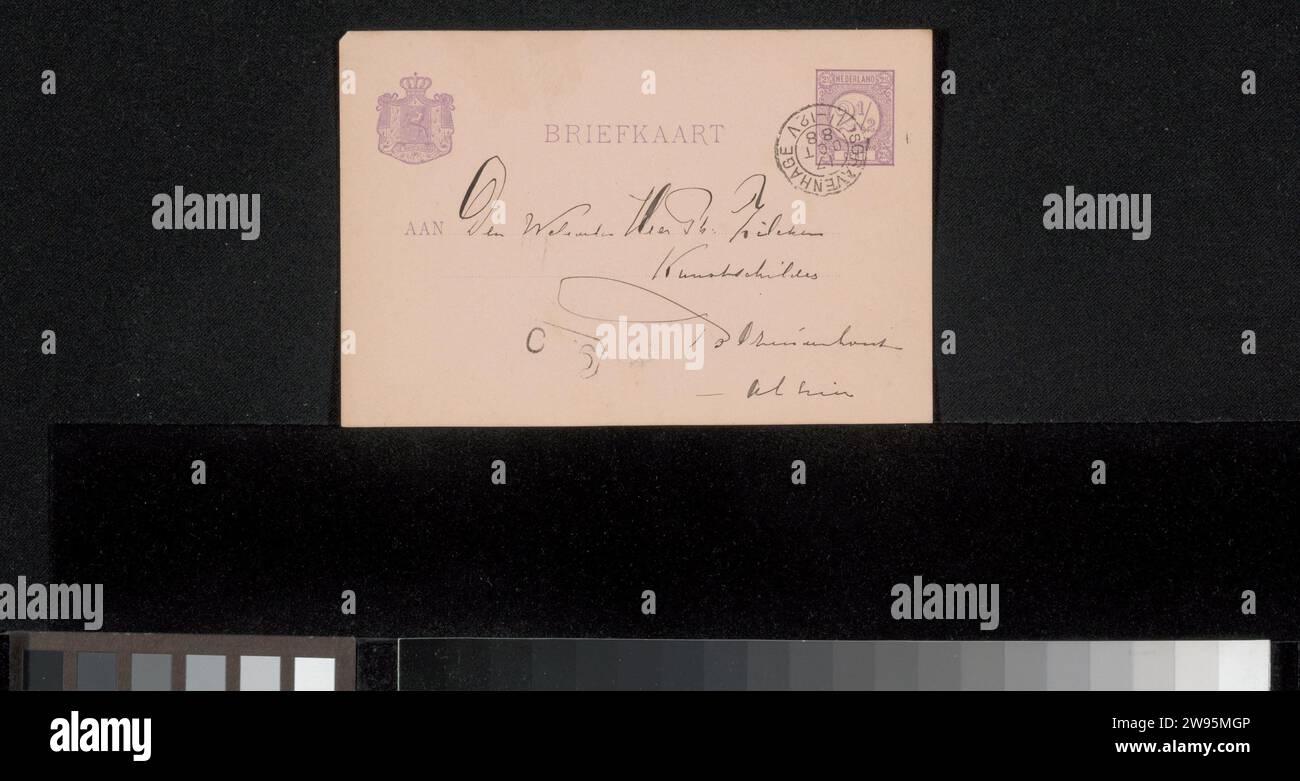 Postkarte für Philip Zilcken, Suze Robertson, 1888 der Haager Karton. Tinte schreiben (verarbeitet) / Stift Stockfoto