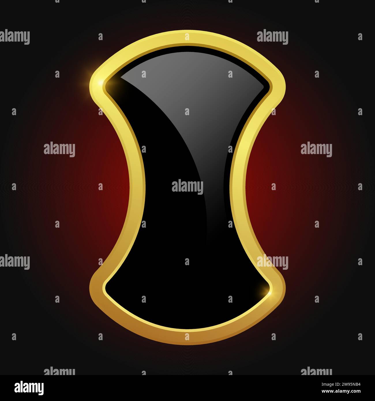 Exklusives VIP-Logo-Design. Schwarzes Schild mit glänzend hellem goldenem Rahmen isoliert auf rotem Hintergrund. Vektor-Clipart-Illustration. Stock Vektor