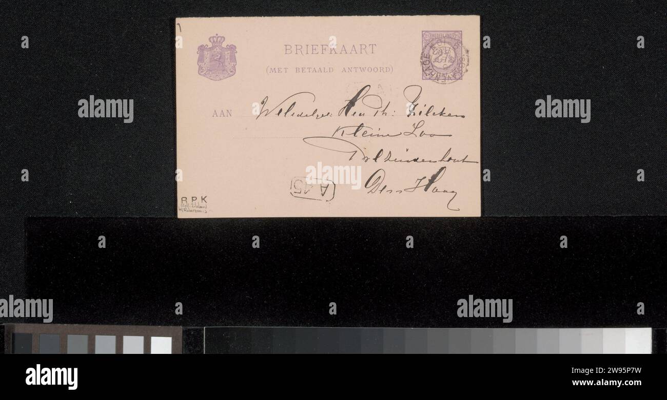 Postkarte für Philip Zilcken, Suze Robertson, in oder vor 1889 der Haager Pappe. Tinte schreiben (verarbeitet) / Stift Stockfoto