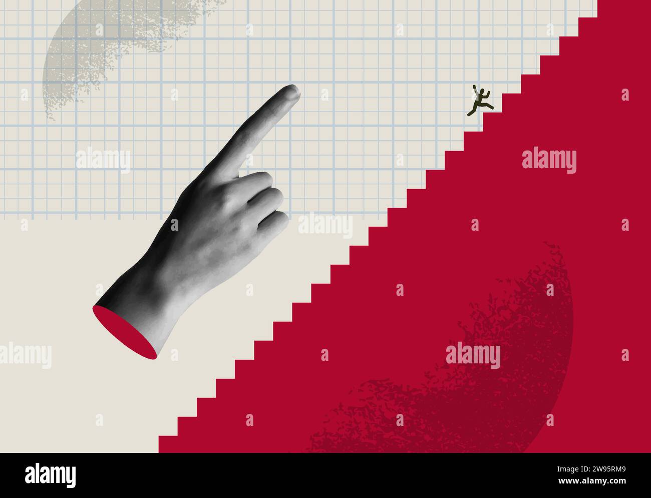 Growth Business Idea Karte Vektor Illustration. Menschliche Hand, die den Aufstieg zur Leiter in einer modernen RETRO-Rastercollage im Stil der 90er Jahre anzeigt. C Stock Vektor