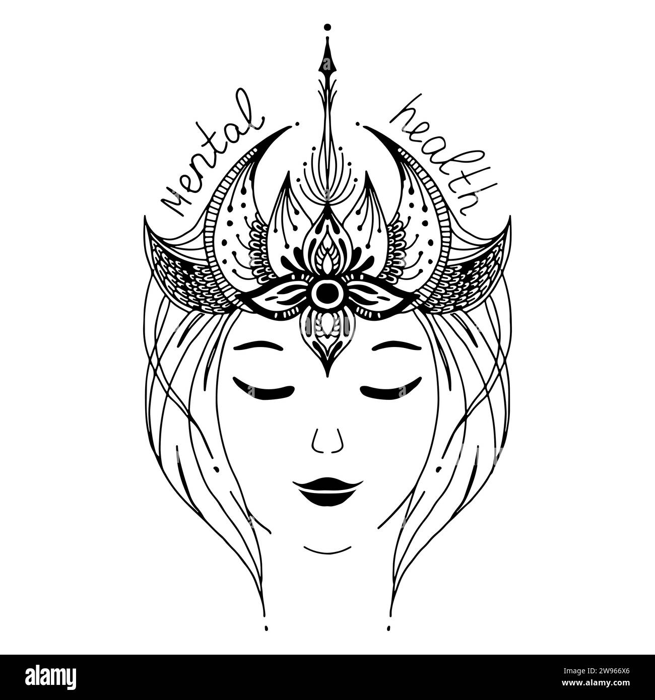 Harmonie Innerhalb. Psychische Gesundheit der Frauen und Mandala Stock Vektor