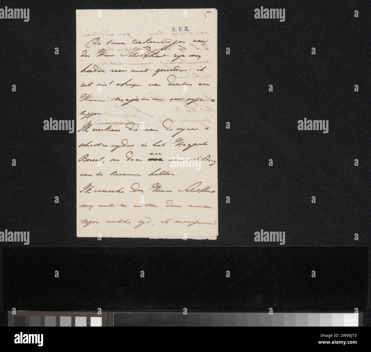 Brief an Andreas Schelfhout, Unbekannt, 1828 Brief The Loo Paper. Schreiben von Tinte (verarbeitet)/Zeichnen von Stiften. Malerei (einschließlich Buchbeleuchtung, Miniaturmalerei) Stockfoto