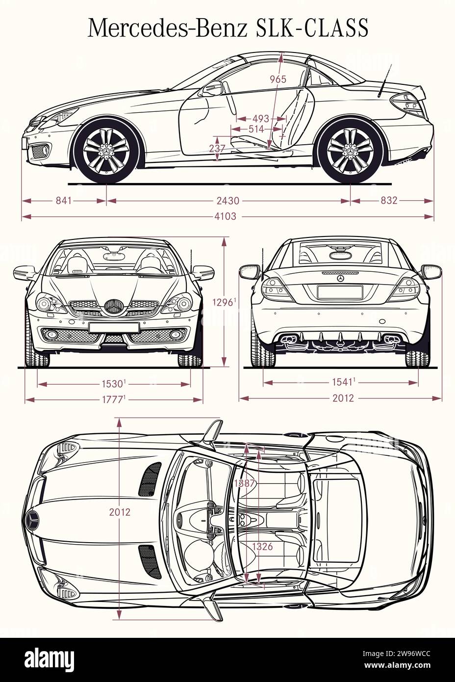 Mercedes Benz SLK 2008-Bauplan Stock Vektor