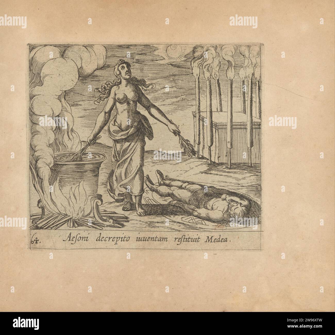 Medea Restaurierung der Jugend von Aeson (Aesoni decerptio iuventam Restituit Medea), aus den Metamorphosen von Ovid (Metamorphosean Sive Transformationum), Platte 64 1935 von Willem Jansz. Stockfoto