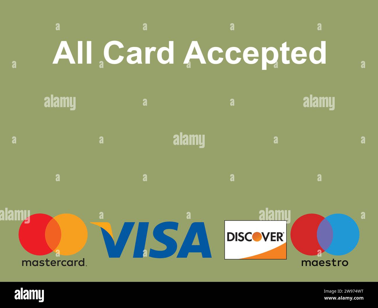 Karte akzeptiert für Business Color | Debit und Kreditkarte, Business Payment Flat Symbol Set, Mastercard und VISA Logo, Maestro Karte, Discover Karte Stock Vektor