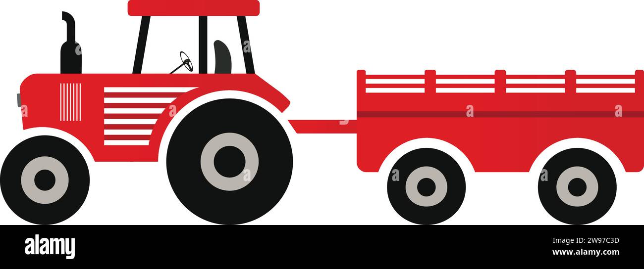 Traktorsymbol mit Farbvektor des Transportwagens | Fahrzeug für die Landwirtschaft | Farbe des landwirtschaftlichen Fahrzeugs | Warenträger Stock Vektor