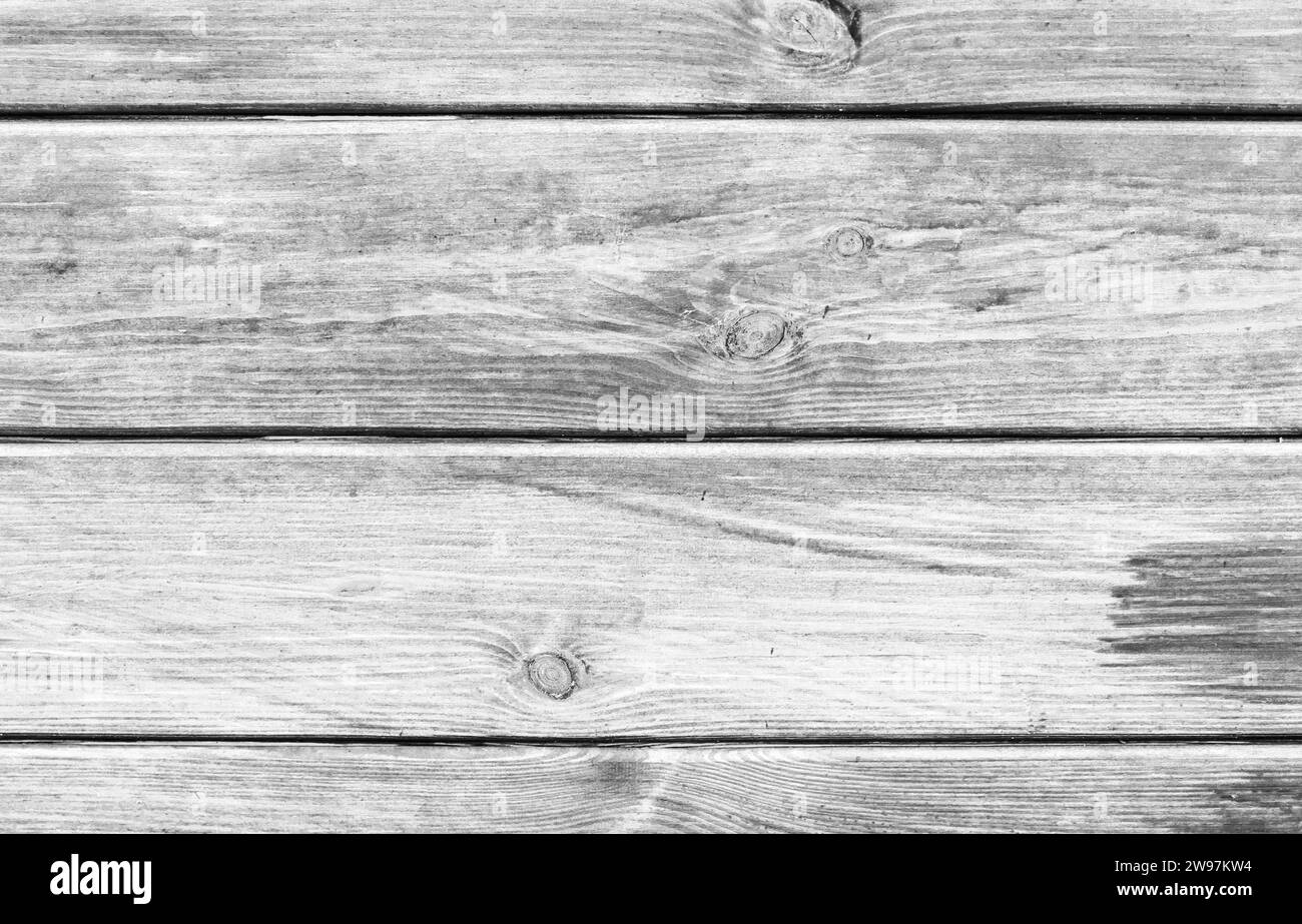 Neue Holzwand aus Kiefernholzplatten, schwarz-weiße Hintergrundfotostruktur Stockfoto