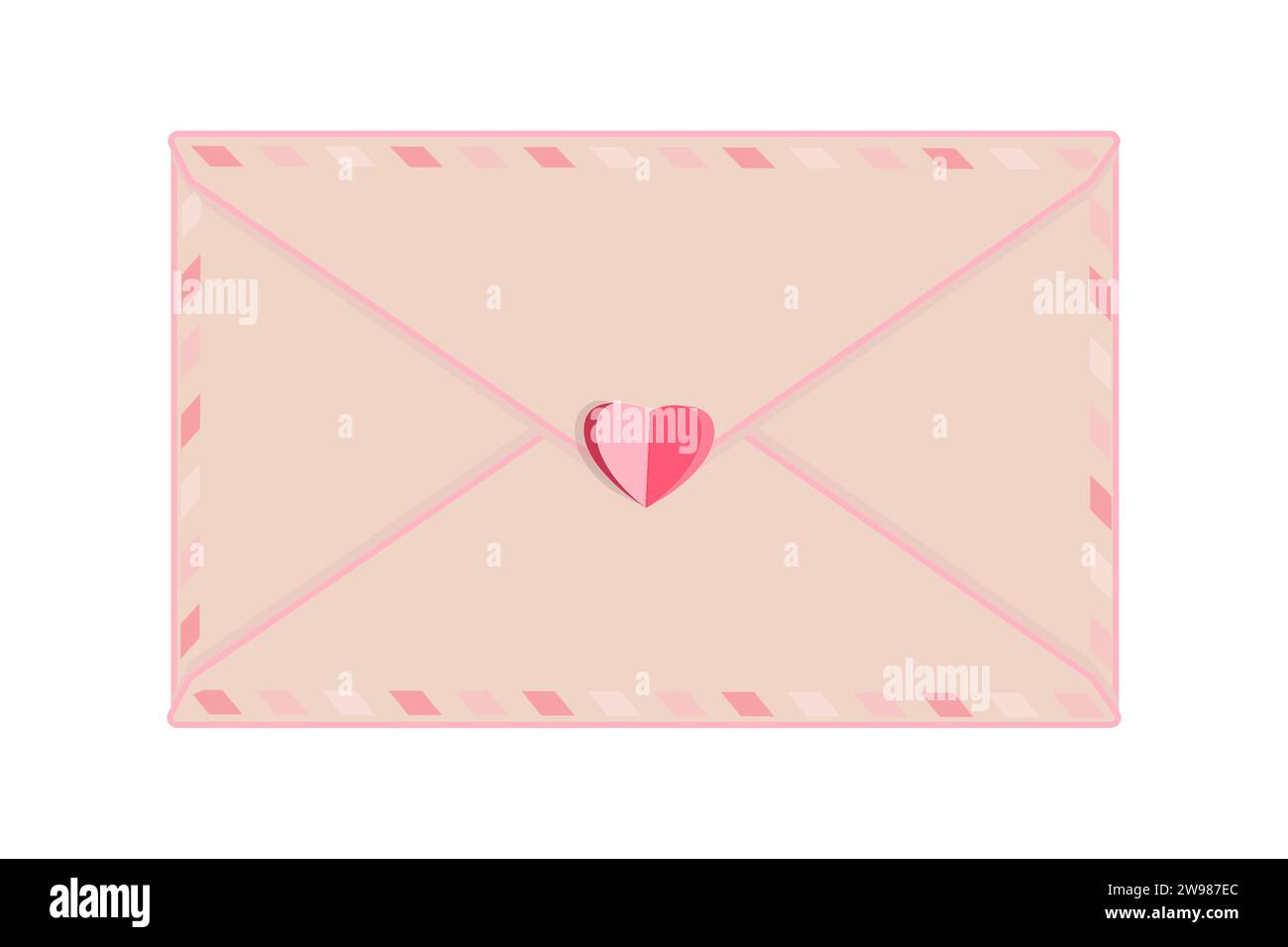 Rosafarbener Umschlag mit Herzstempel auf weißem Hintergrund. Romantischer Brief mit Herz oder Liebesbotschaft im Umschlag zum Valentinstag. Vektorabbildung Stock Vektor