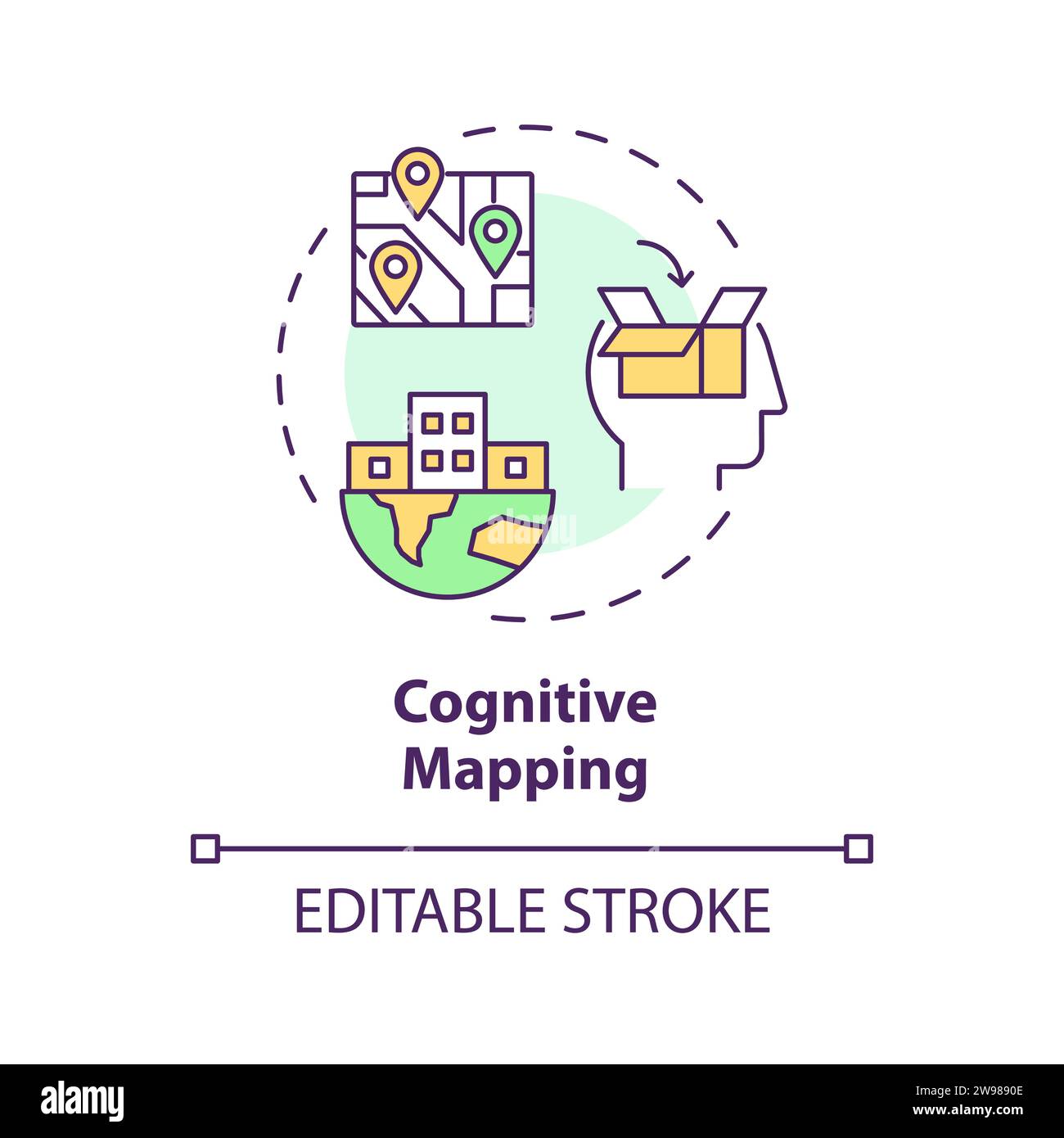 Schlanke Linie einfaches, farbenfrohes Konzept für das Symbol für kognitive Karten Stock Vektor