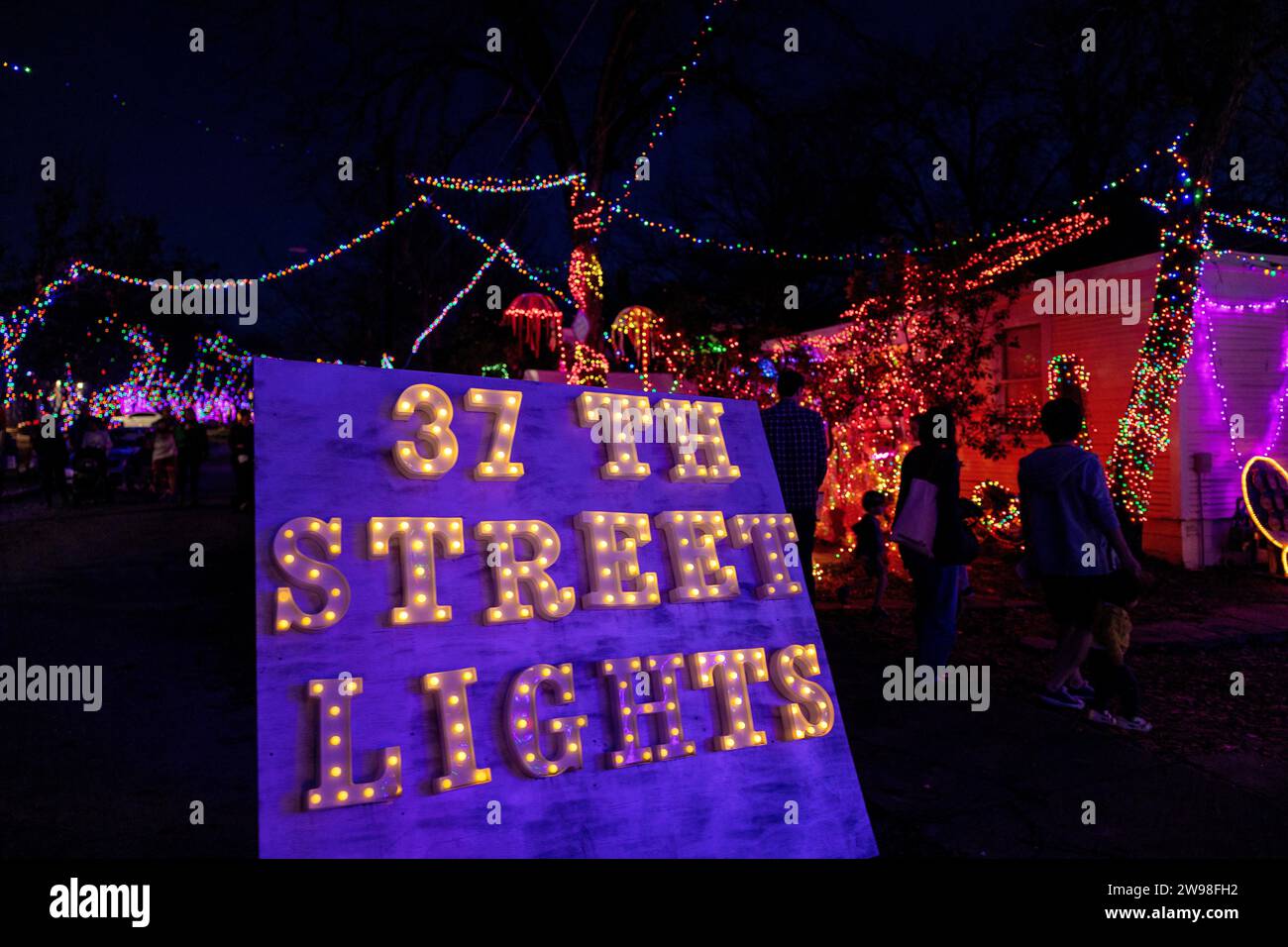 37th Street District Christmas Lights in Austin, Texas Stockfoto