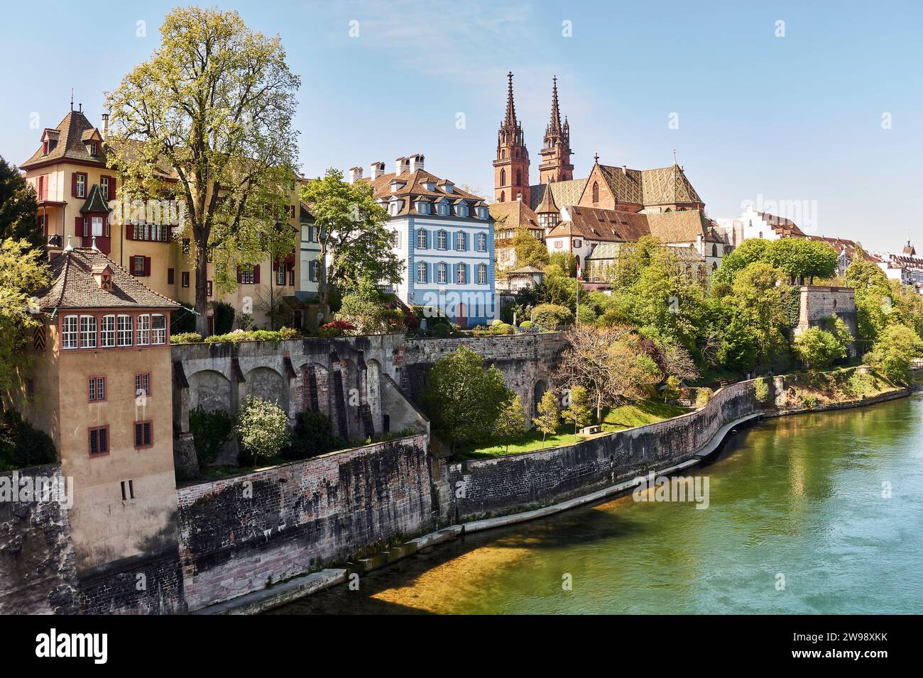 Basel, Frühling, Rhein, Schweiz, Baselstadt, Skyline, Münster, Kanton Baselstadt Stockfoto