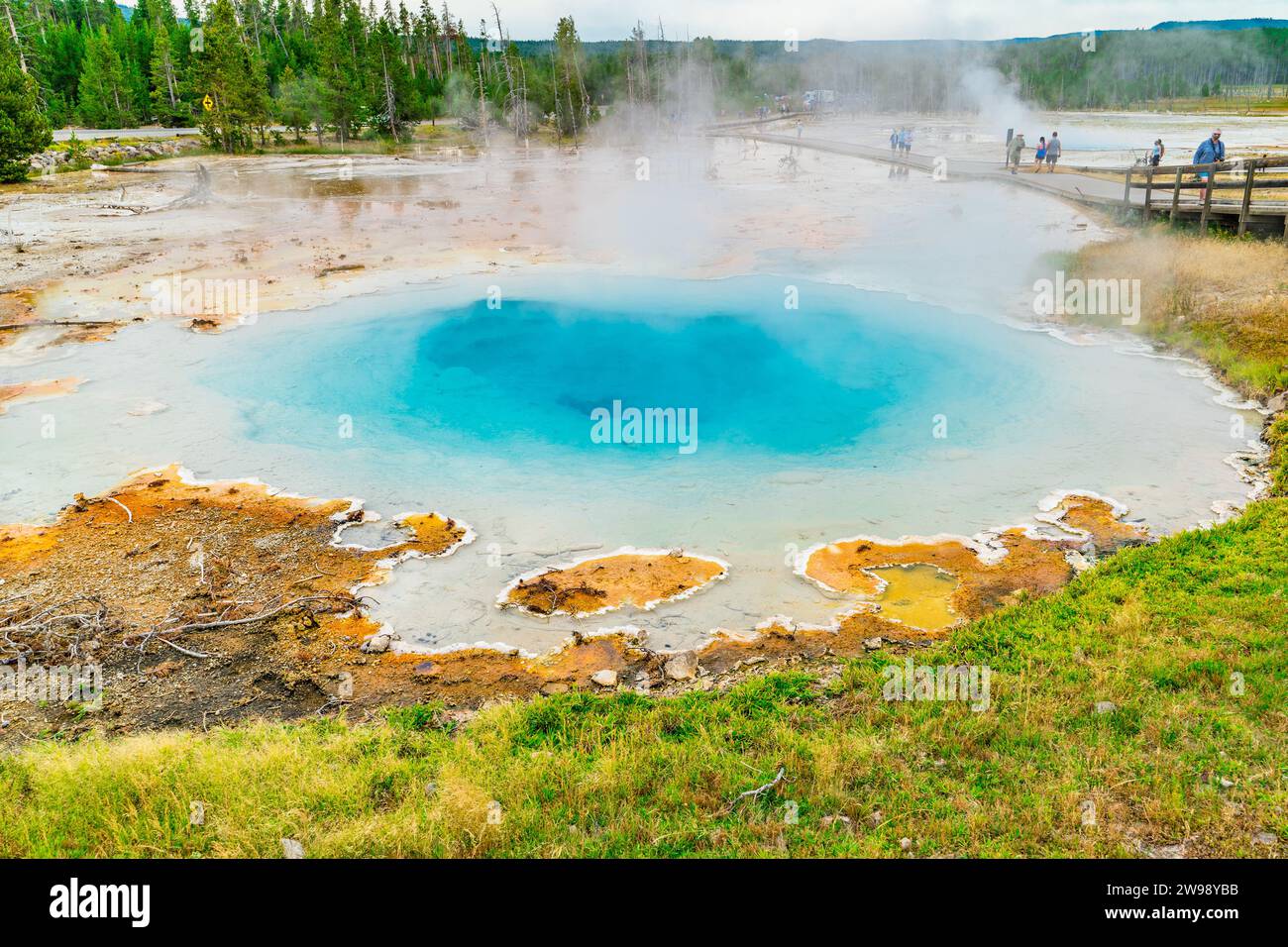 Ein malerischer Blick auf einen Geysir, der im berühmten Yellowstone-Nationalpark in Wyoming, USA, ausbricht Stockfoto