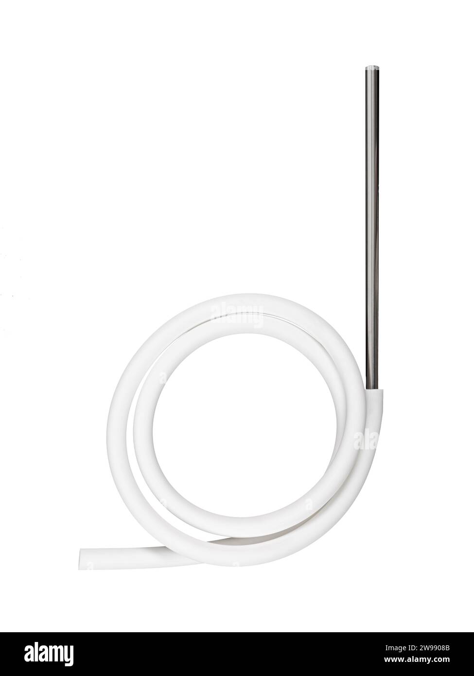 Stahlrohr und Gummischlauch. Shisha-Elemente auf weißem Hintergrund. Stockfoto