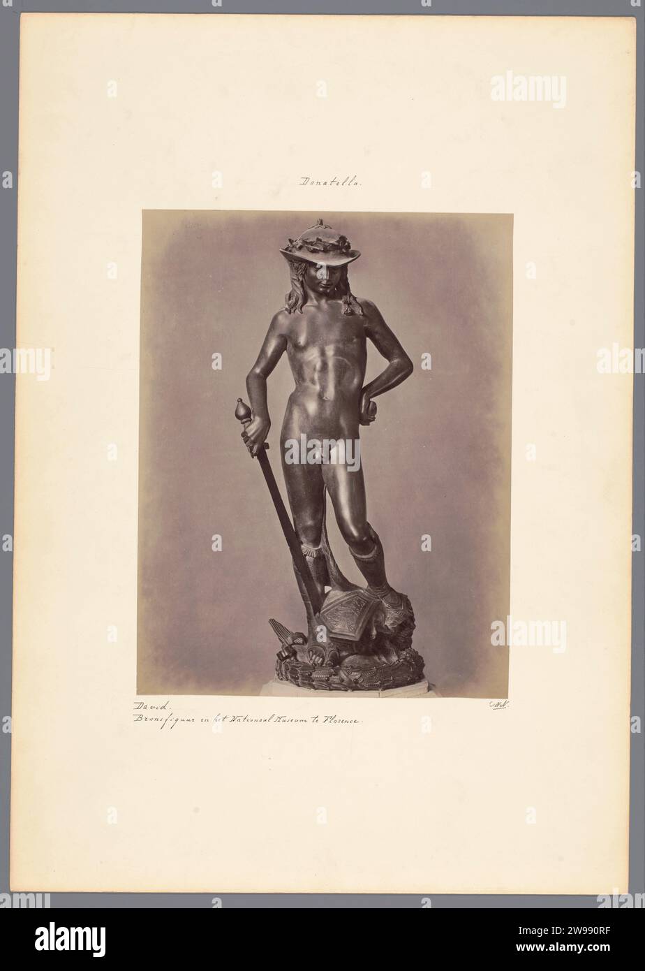 David Skulptur von Donatello, ca. 1875 - ca. 1900 Fotografie Florenz Karton. Fotografische Trägeralbumen drucken David als junger Mann am Hof Sauls. Denkmal, Statue Florenz Stockfoto